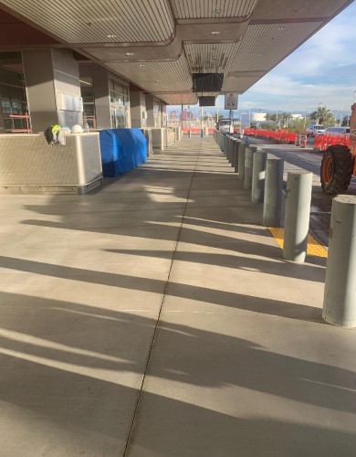 Airport Landside concrete treated with Vetrofluid. Resists stains, chewing gum, eaiser to clean.