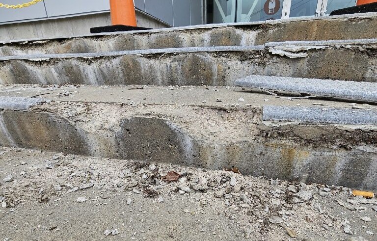 Leading to significant material loss and unsafe, deteriorated surfaces.